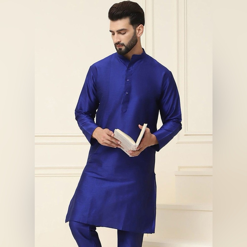 Men's Navy Blue Kurta and Black Salwar Pants